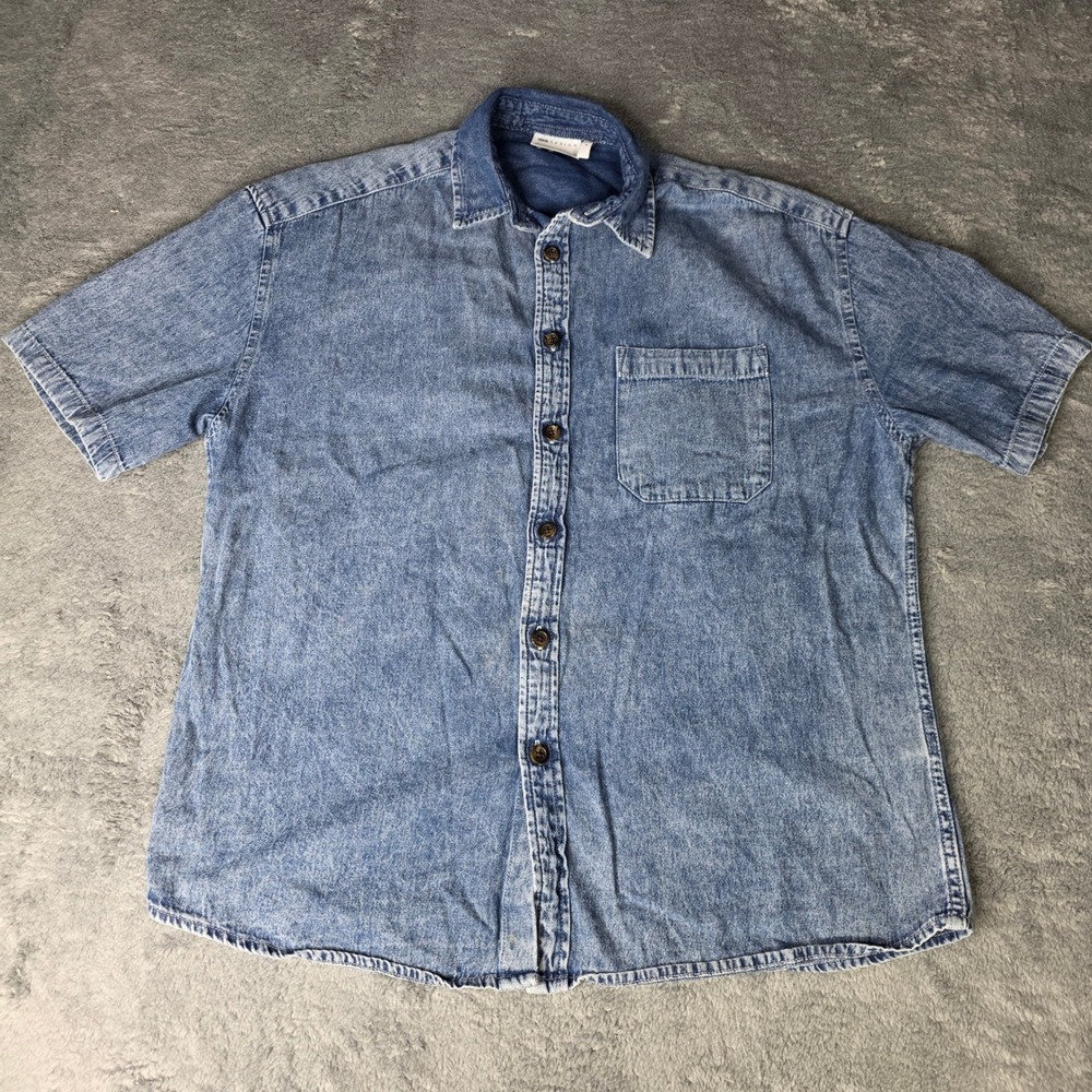 ASOS DESIGN Mens M Short Sleeve Denim Shirt Light Blue Acid Wash Button Up